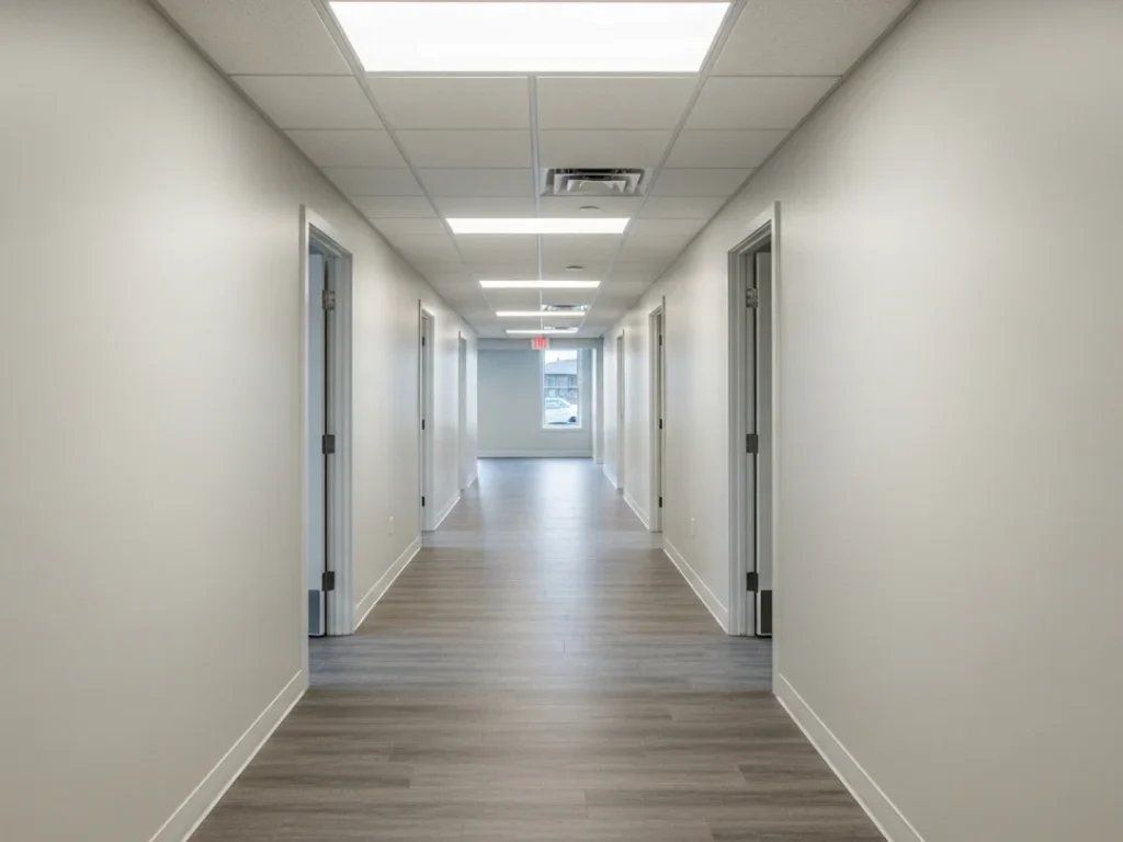 commercial corridor remodel new drywall flooring finish
