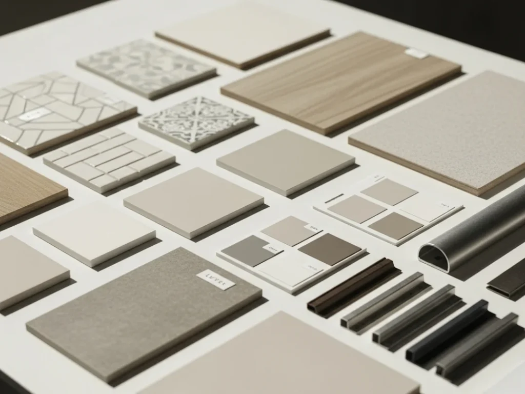 commercial remodel material samples flooring paint layout