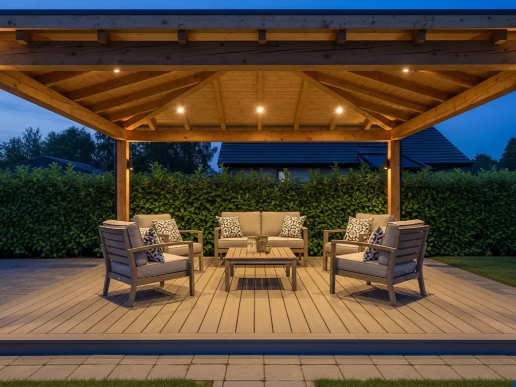 covered outdoor seating composite floor indiana