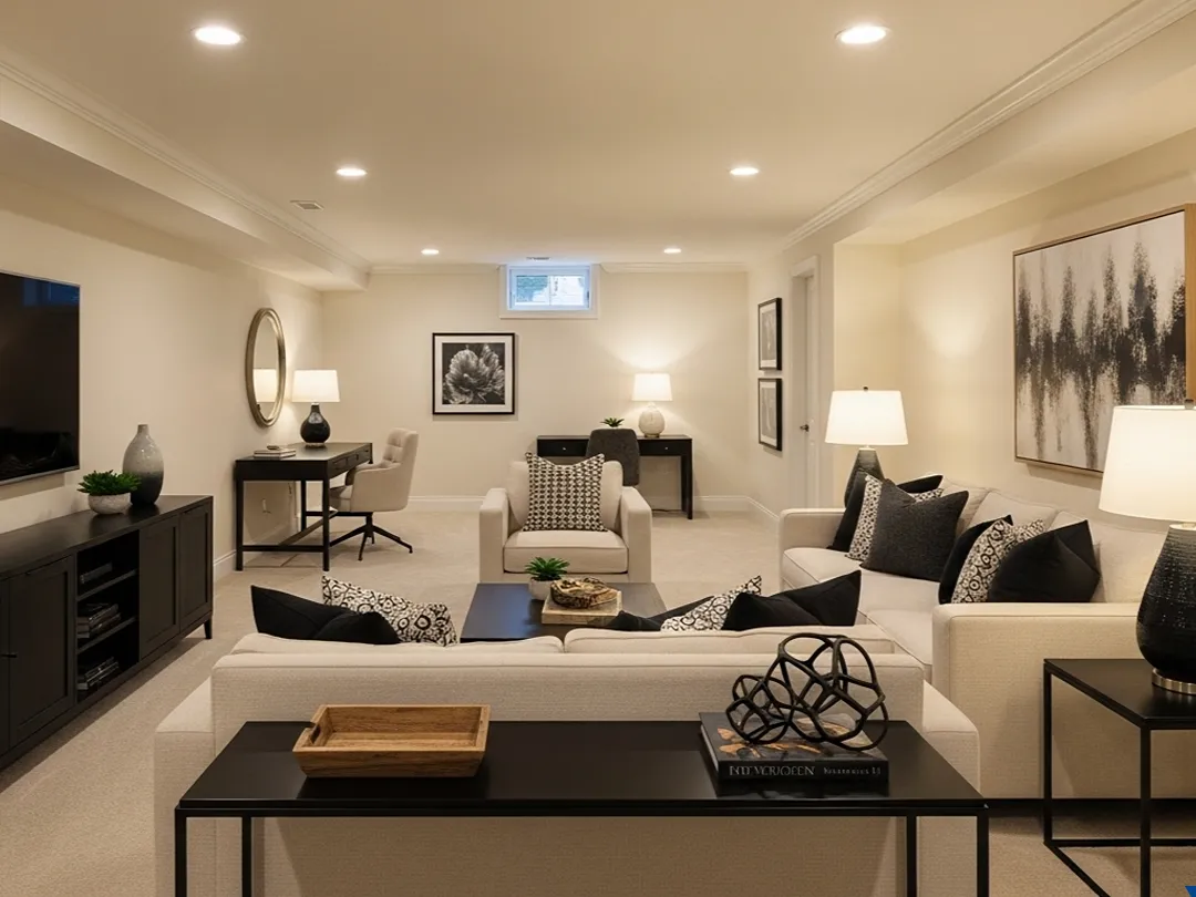 finished basement remodel living space upscale family room