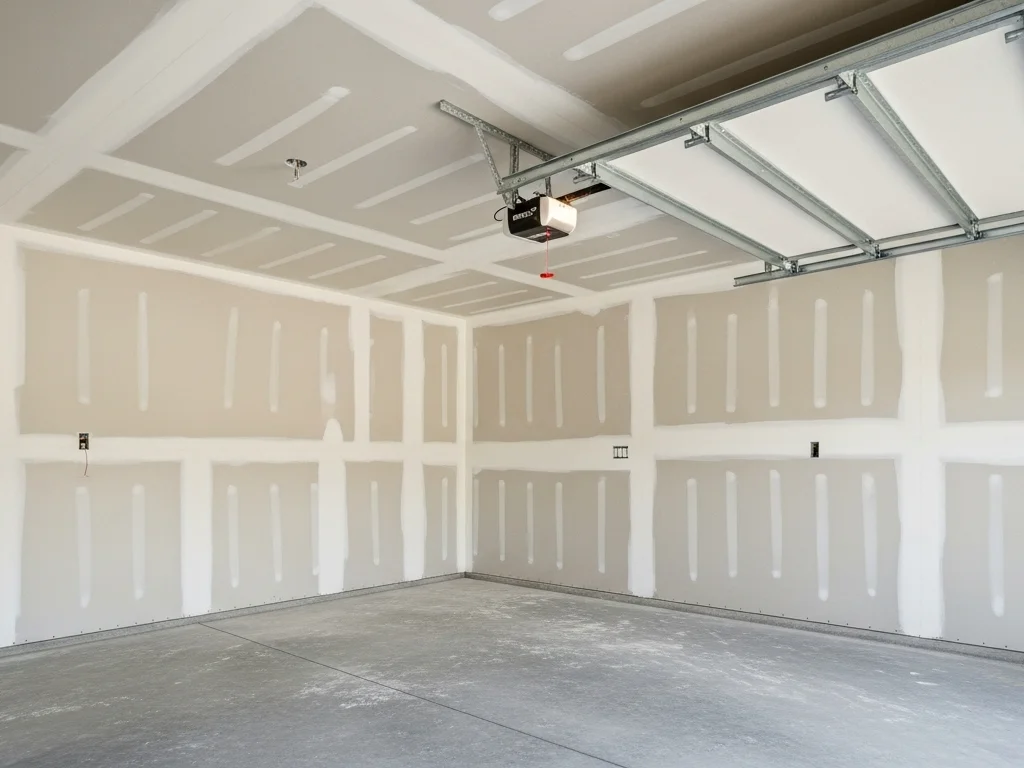 garage addition drywall installation finished interior