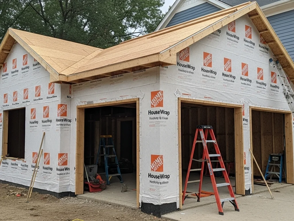 garage addition exterior home tie in sheathing housewrap