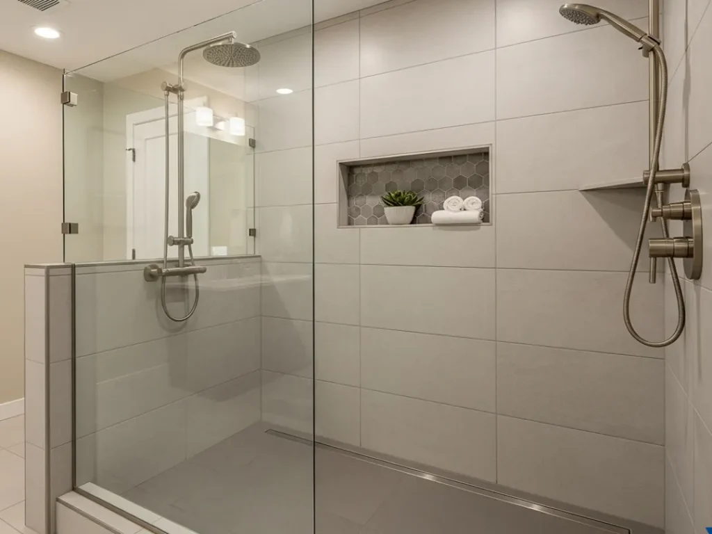 modern bathroom remodel walk in shower indiana