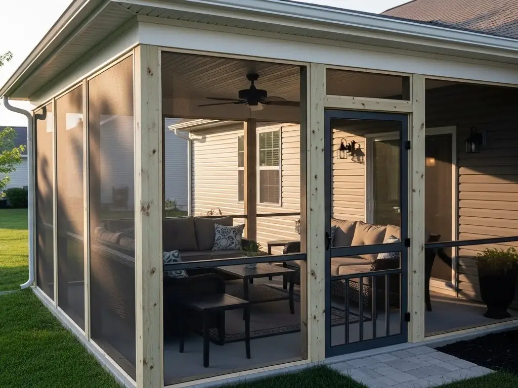 custom screened in porch construction bug free outdoor living.webp side view