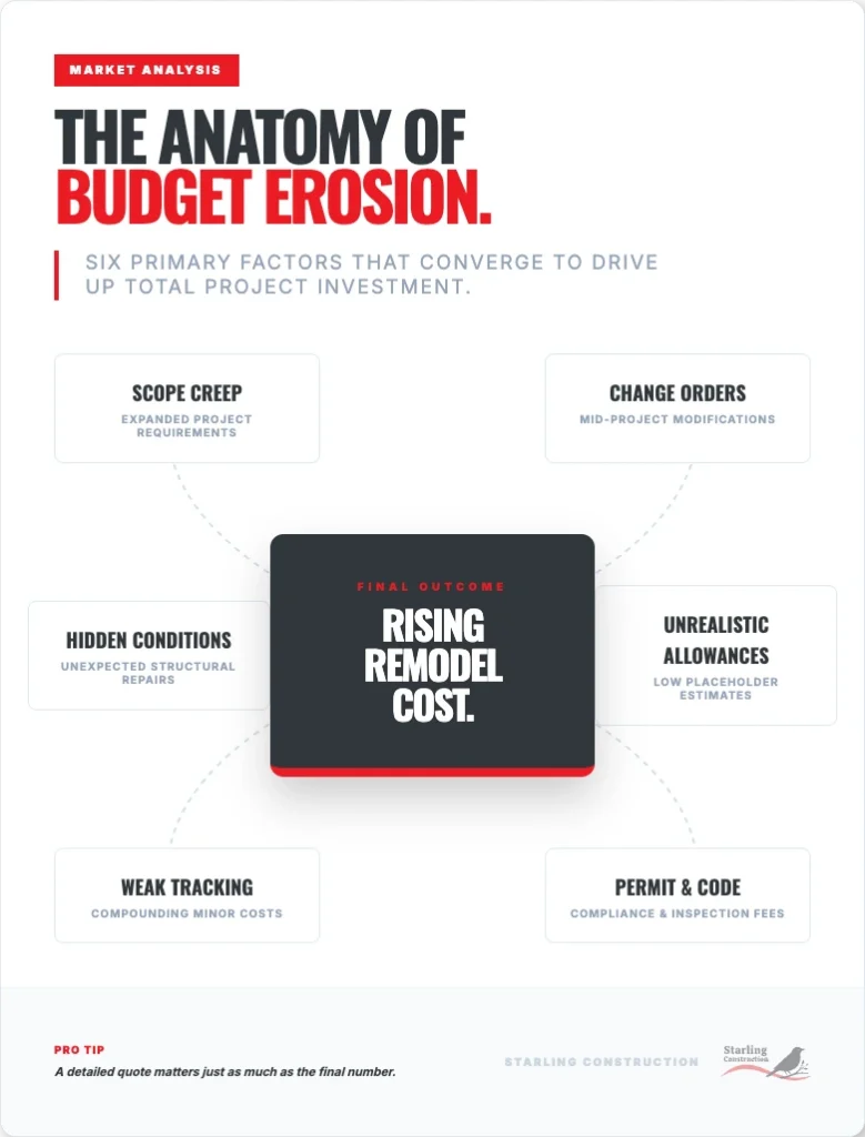 the anatomy of budget erosion remodel cost infographic