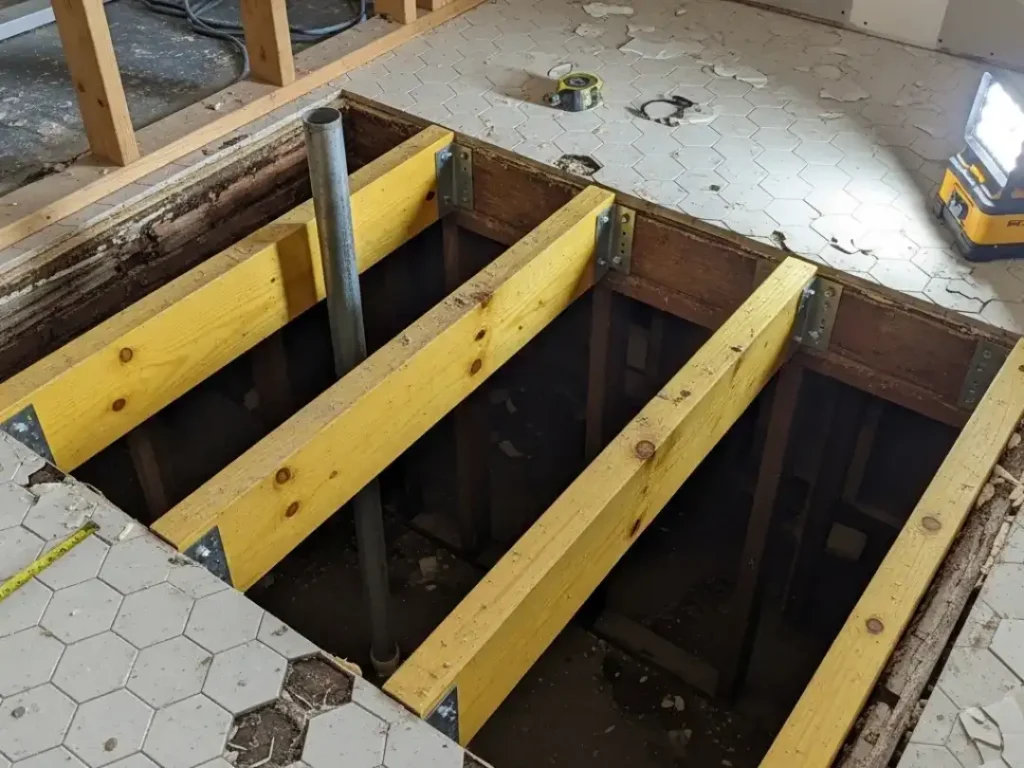 bathroom remodel floor joist structural repair