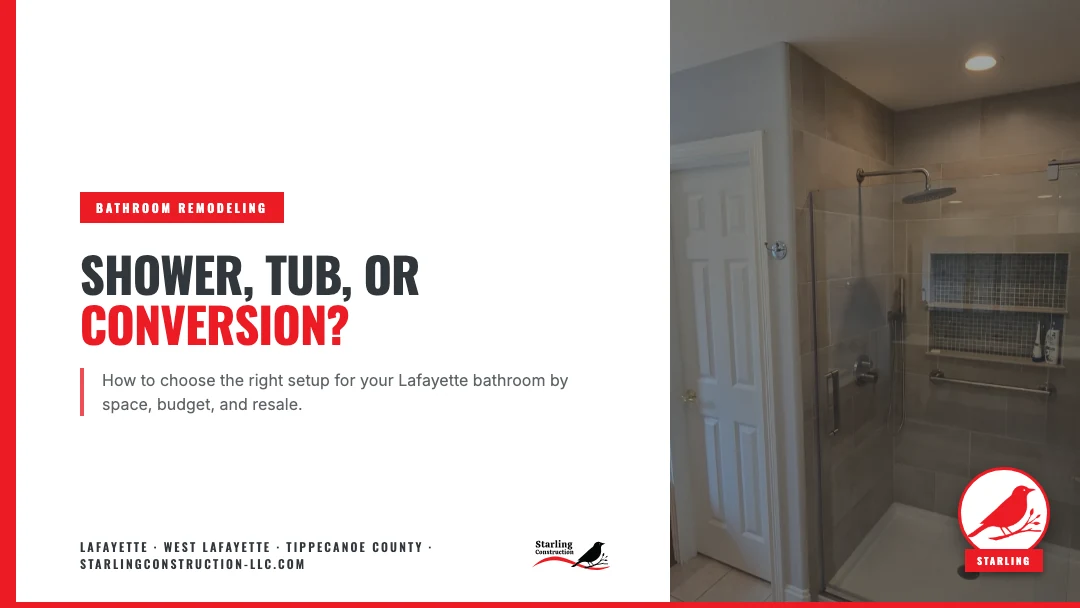 Shower-only versus tub-and-shower versus tub-to-shower conversion for a Lafayette bathroom