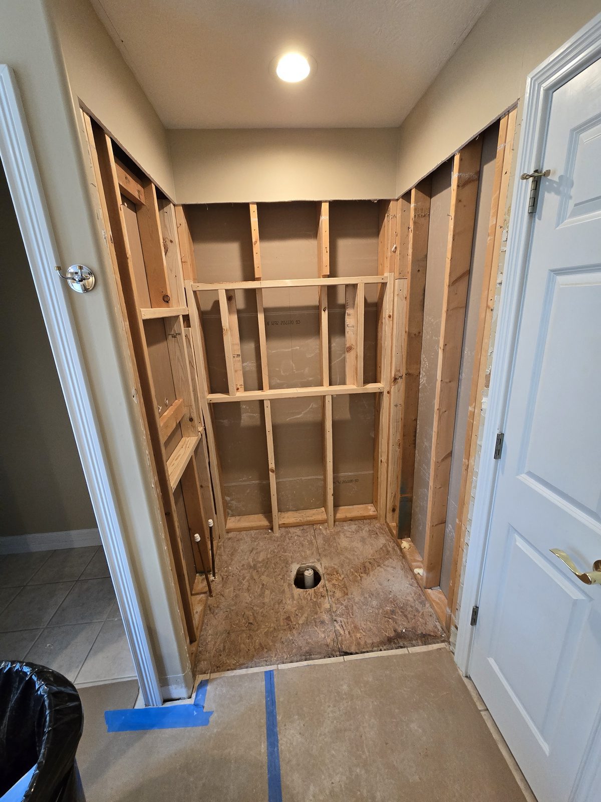 Leaking tile shower removed to the studs in a West Lafayette bathroom